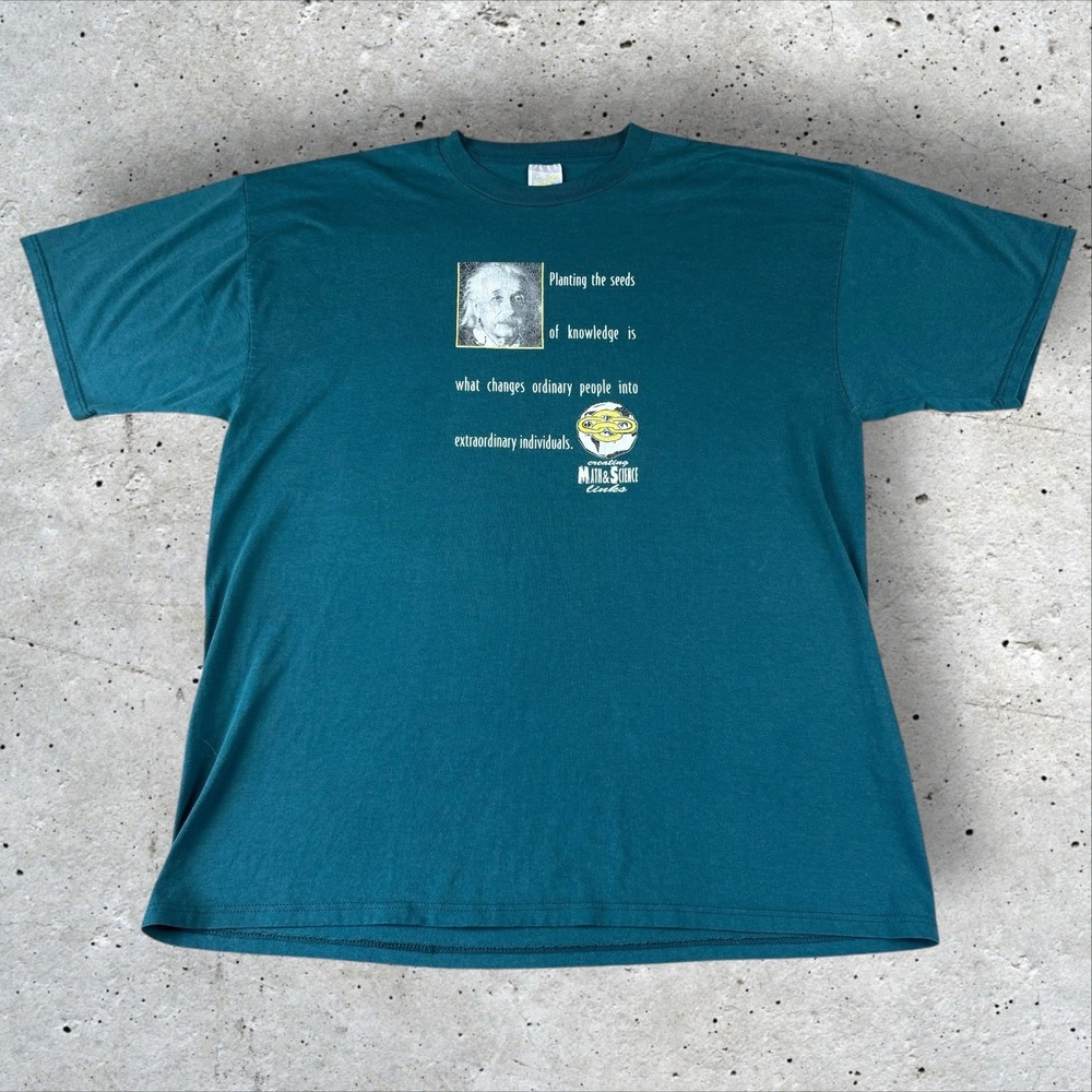 Vintage 90s Albert‎ Einstein Quote Graphic Shirt Green Men's XL STEM JERZEES